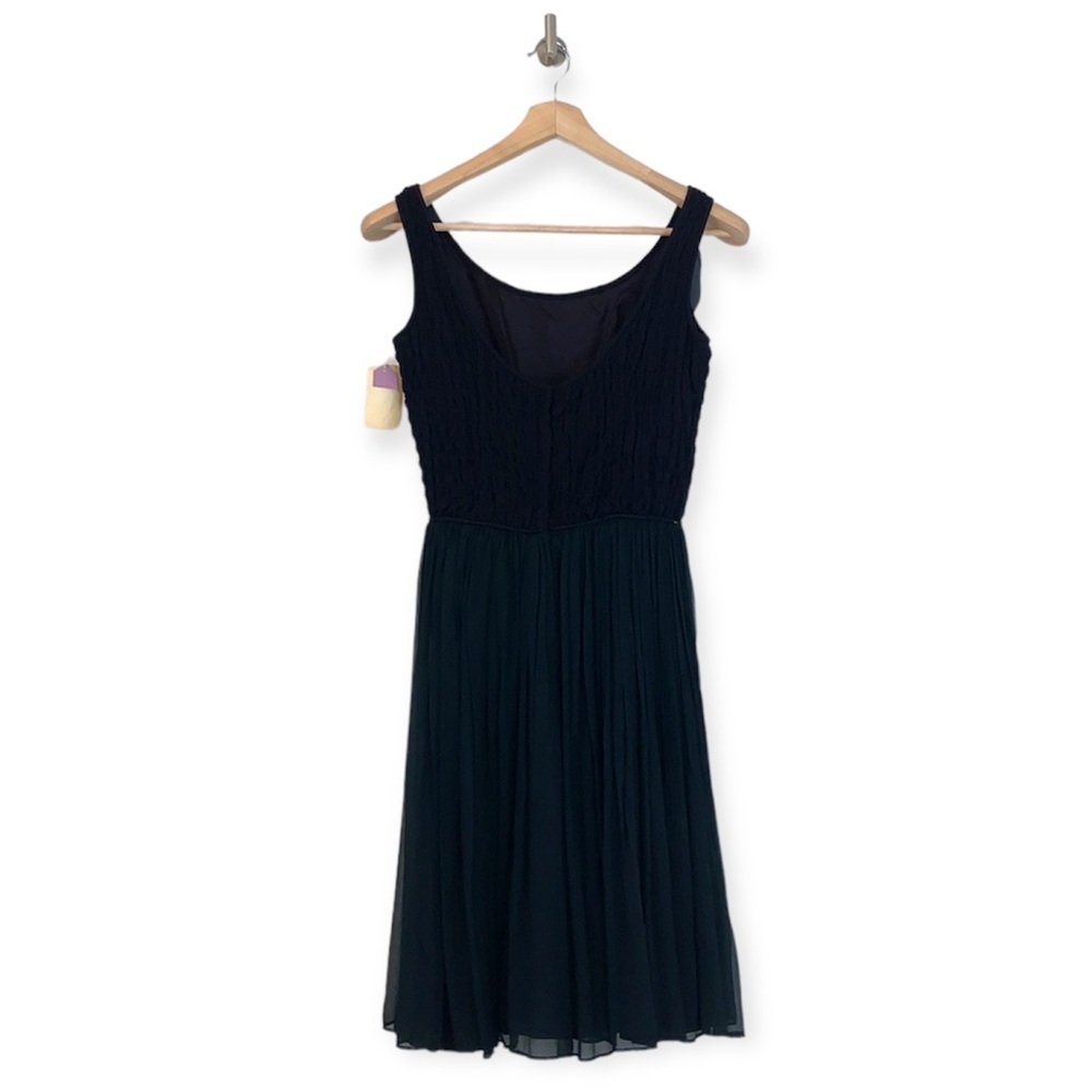 Minx Modes Vintage Rosettes Smocked Chiffon Little Black Dress LBD XS - Picture 4 of 13